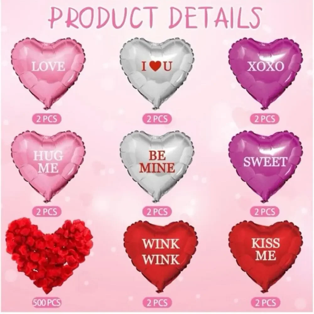 NEW‎ Valentines Heart Balloon Set Rose Petals Love XO Romantic Party Decor Foil